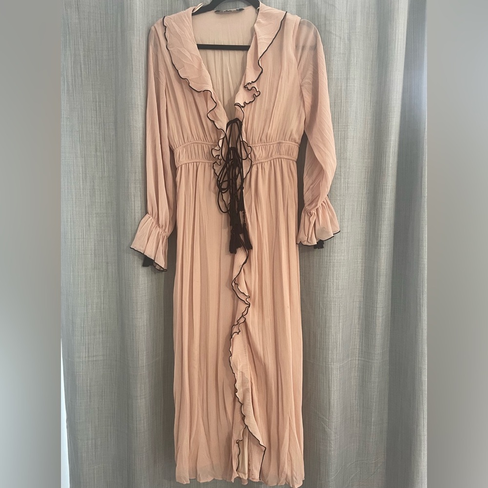 Flowy blush pink with black detail dress